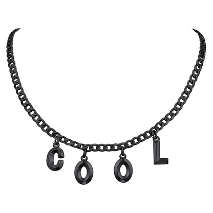 Initial Chain Choker Necklace Black Plated