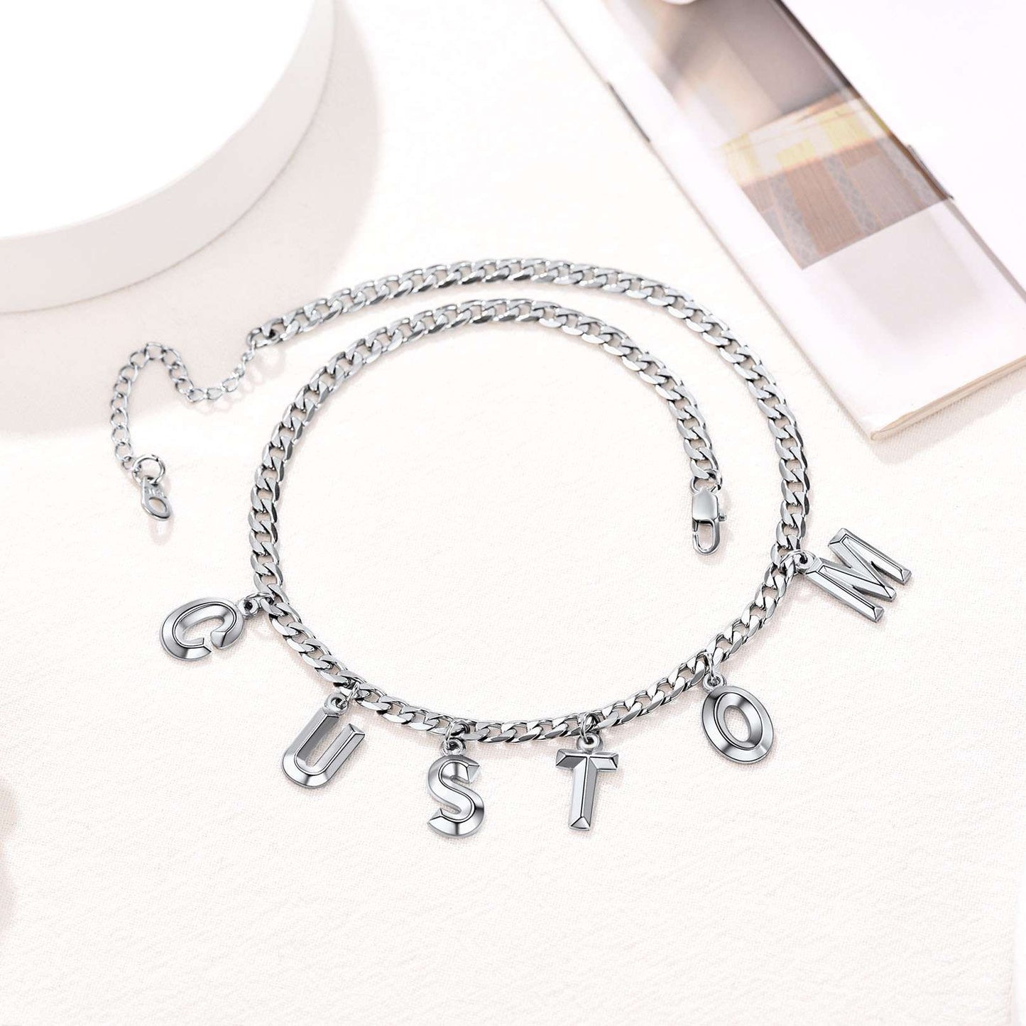 Initial Chain Choker Necklace Stainless Steel