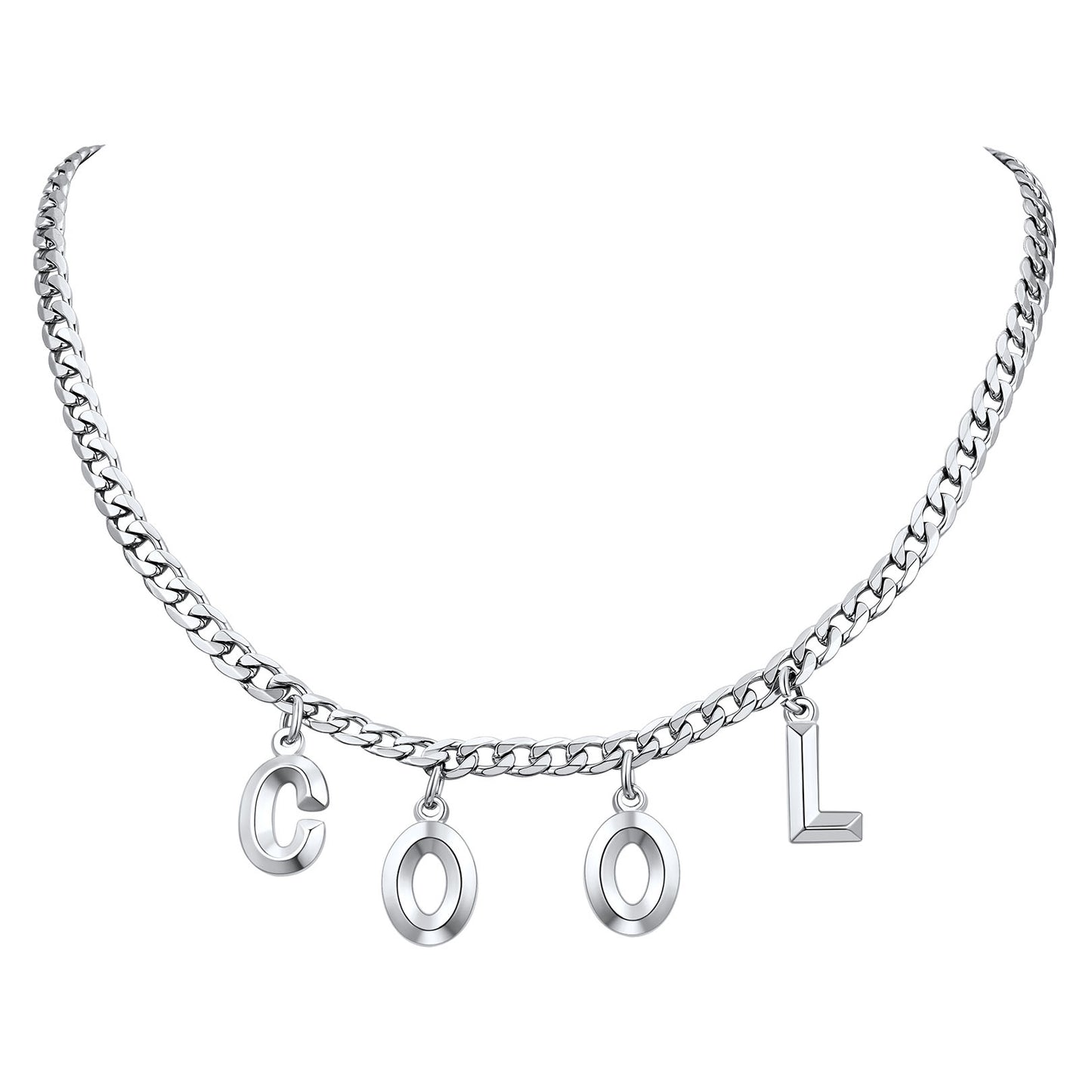 Initial Chain Choker Necklace Steel
