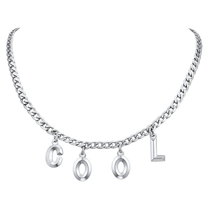 Initial Chain Choker Necklace Steel