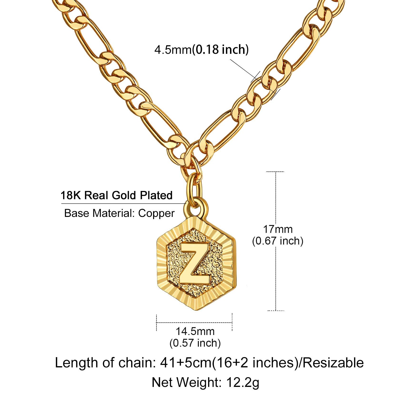 Initial Charm Figaro Chain Necklace Dimension, Durable, Solid