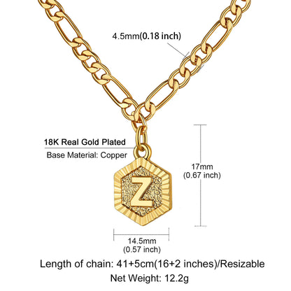 Initial Charm Figaro Chain Necklace Dimension, Durable, Solid