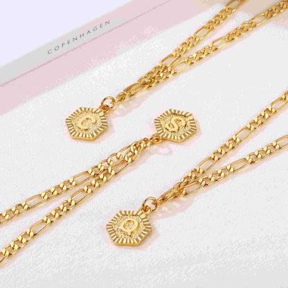 Initial Charm Figaro Chain Necklace with different initial