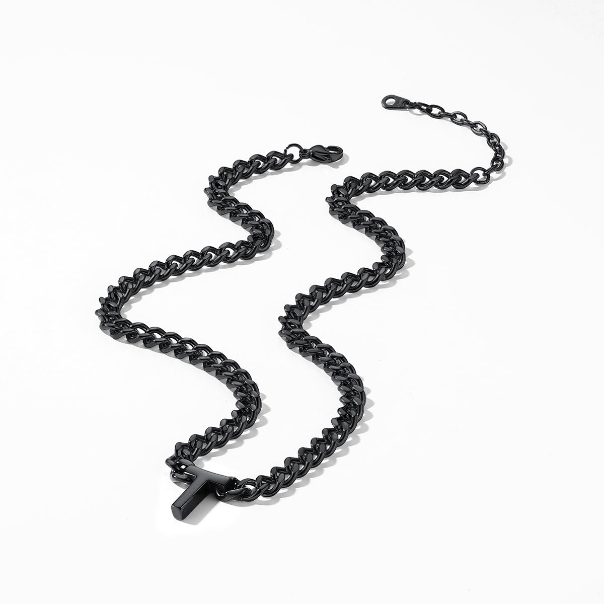 Initial Cuban Chain Necklace Black Plated
