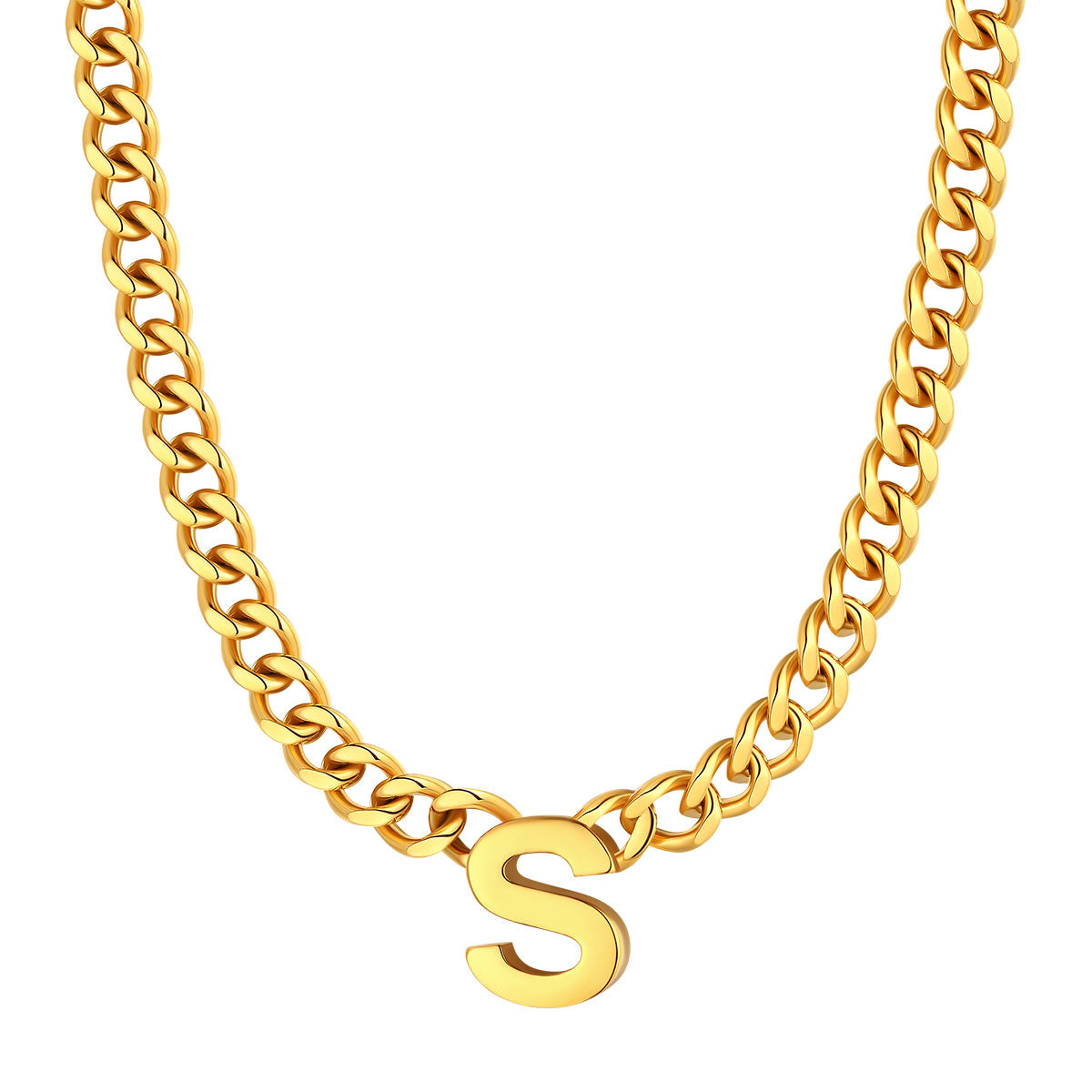 Initial Cuban Chain Necklace for Men Women