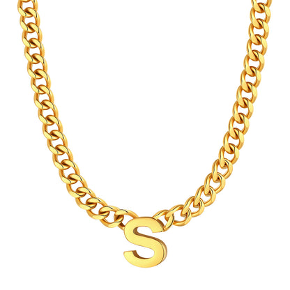Initial Cuban Chain Necklace for Men Women