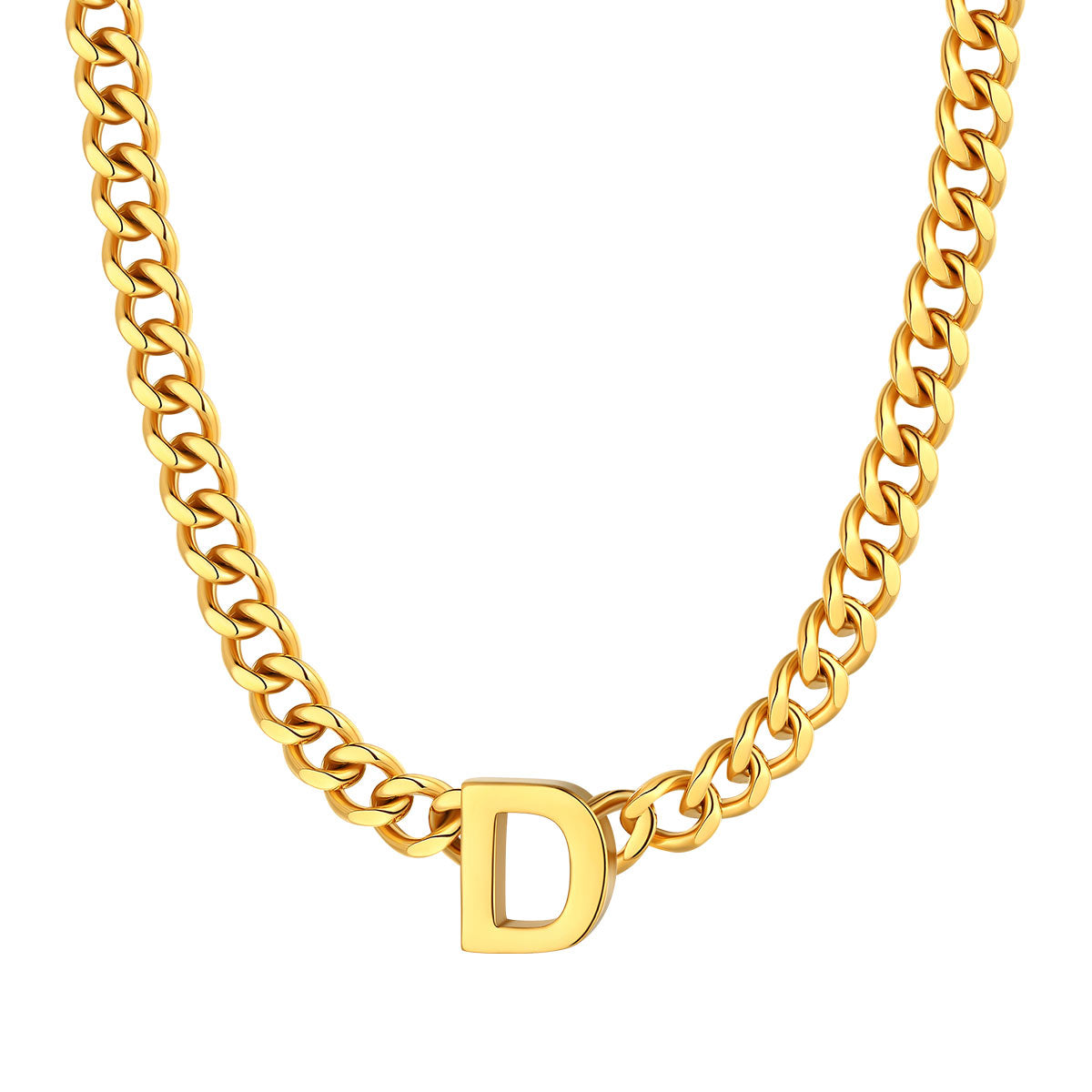 Initial D Cuban Chain Necklace Gold Plated