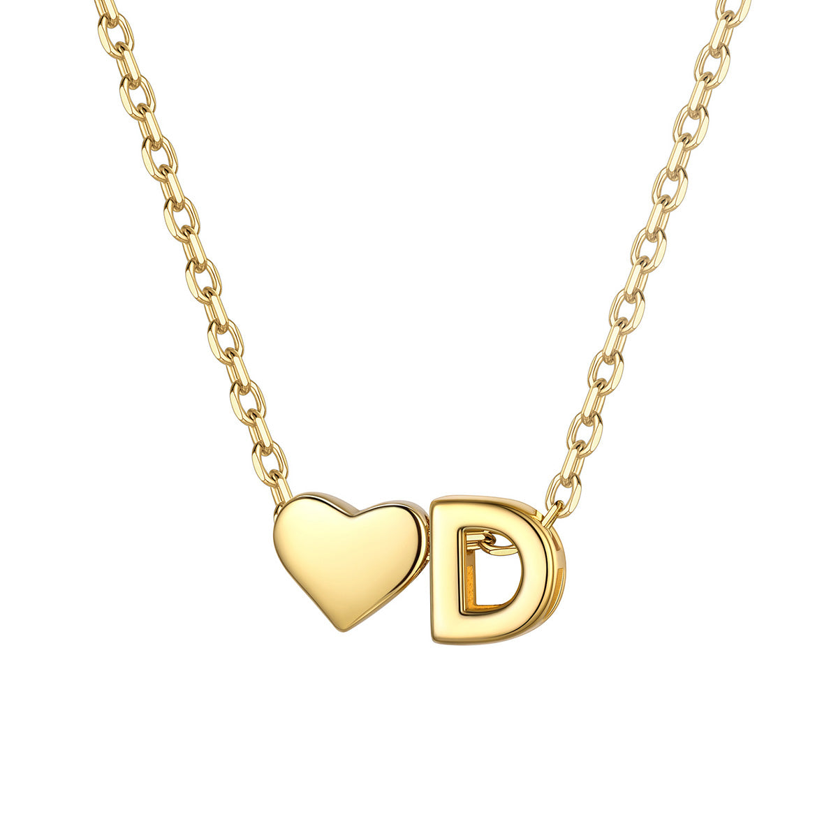 Initial D Heart Charm Necklace Gold Plated