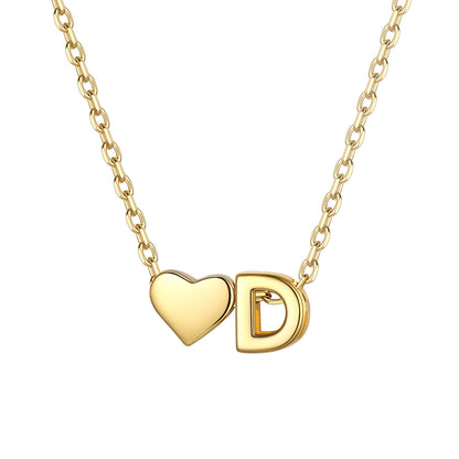 Initial D Heart Charm Necklace Gold Plated