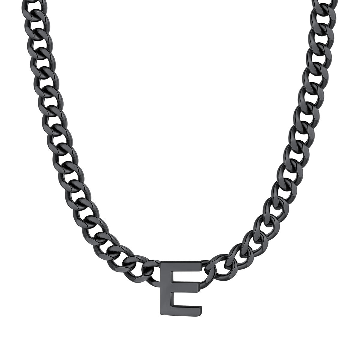 Initial E Cuban Chain Necklace Black Plated