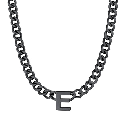 Initial E Cuban Chain Necklace Black Plated