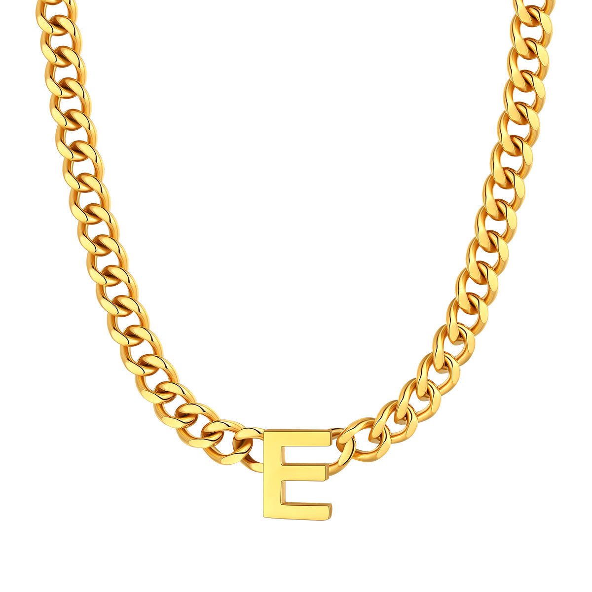 Initial E Cuban Chain Necklace Gold Plated