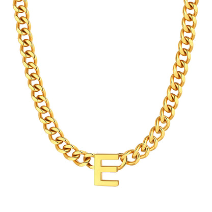 Initial E Cuban Chain Necklace Gold Plated
