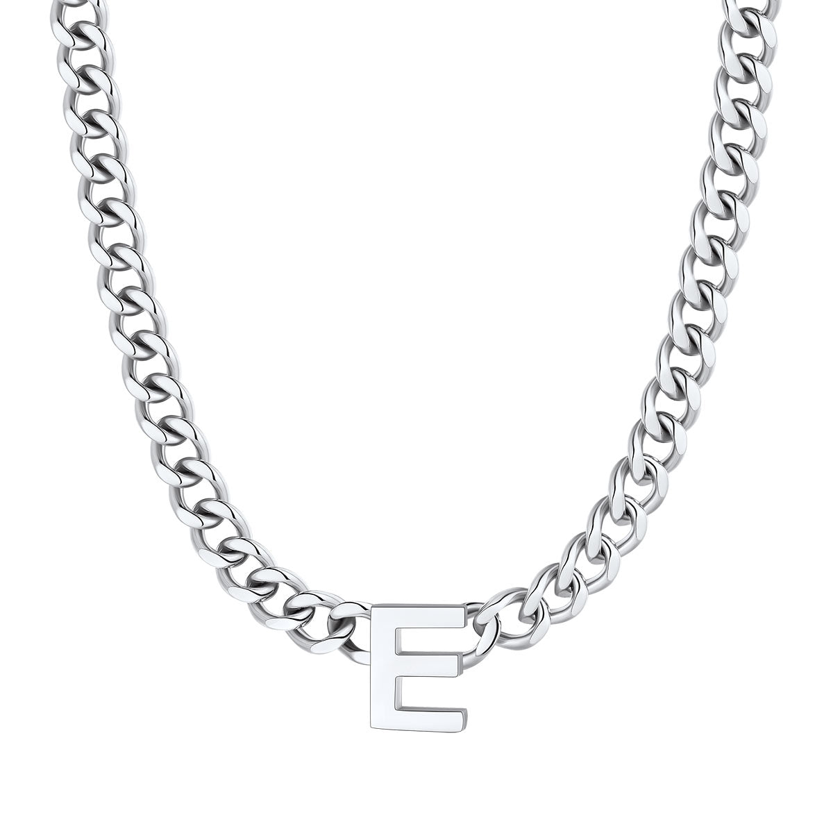 Initial E Cuban Chain Necklace Stainless Steel
