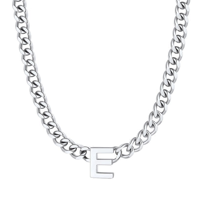 Initial E Cuban Chain Necklace Stainless Steel