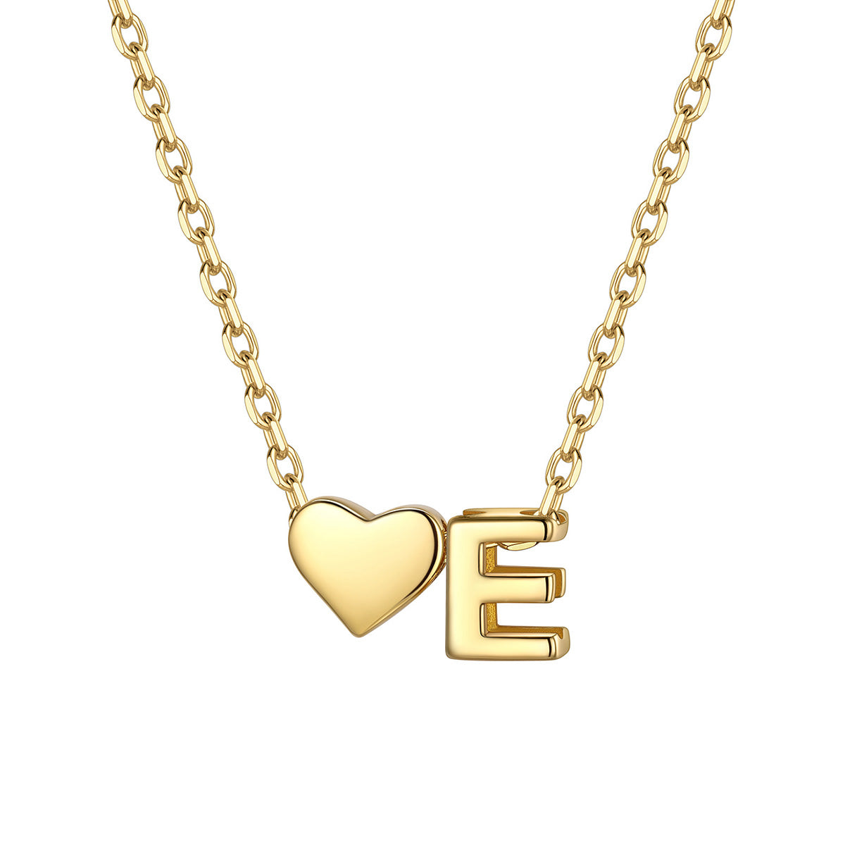 Initial E Heart Charm Necklace Gold Plated