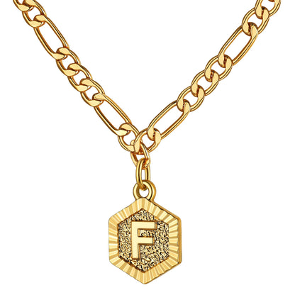 Initial F Charm Figaro Chain Necklace