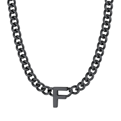Initial F Cuban Chain Necklace Black Plated