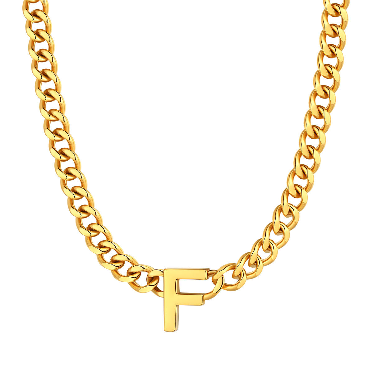 Initial F Cuban Chain Necklace Gold Plated