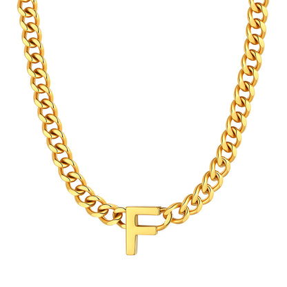 Initial F Cuban Chain Necklace Gold Plated