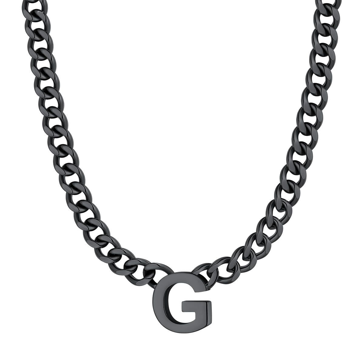 Initial G Cuban Chain Necklace Black Plated