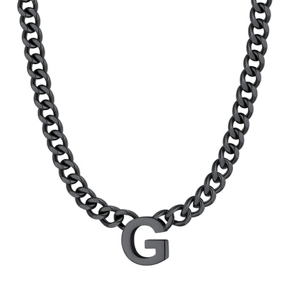 Initial G Cuban Chain Necklace Black Plated