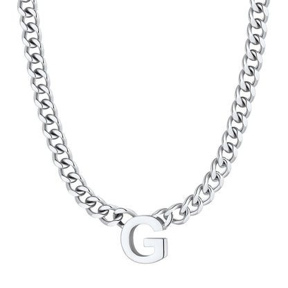 Initial G Cuban Chain Necklace Stainless Steel