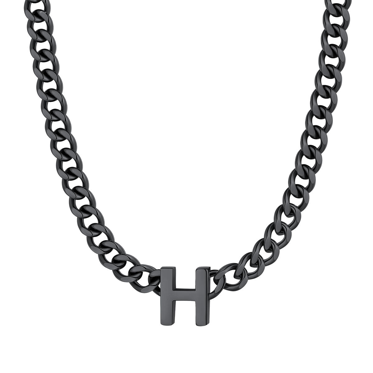 Initial H Cuban Chain Necklace Black Plated