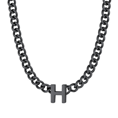 Initial H Cuban Chain Necklace Black Plated