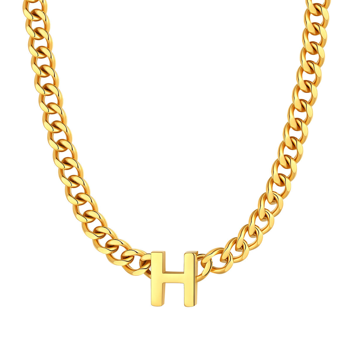 Initial H Cuban Chain Necklace Gold Plated
