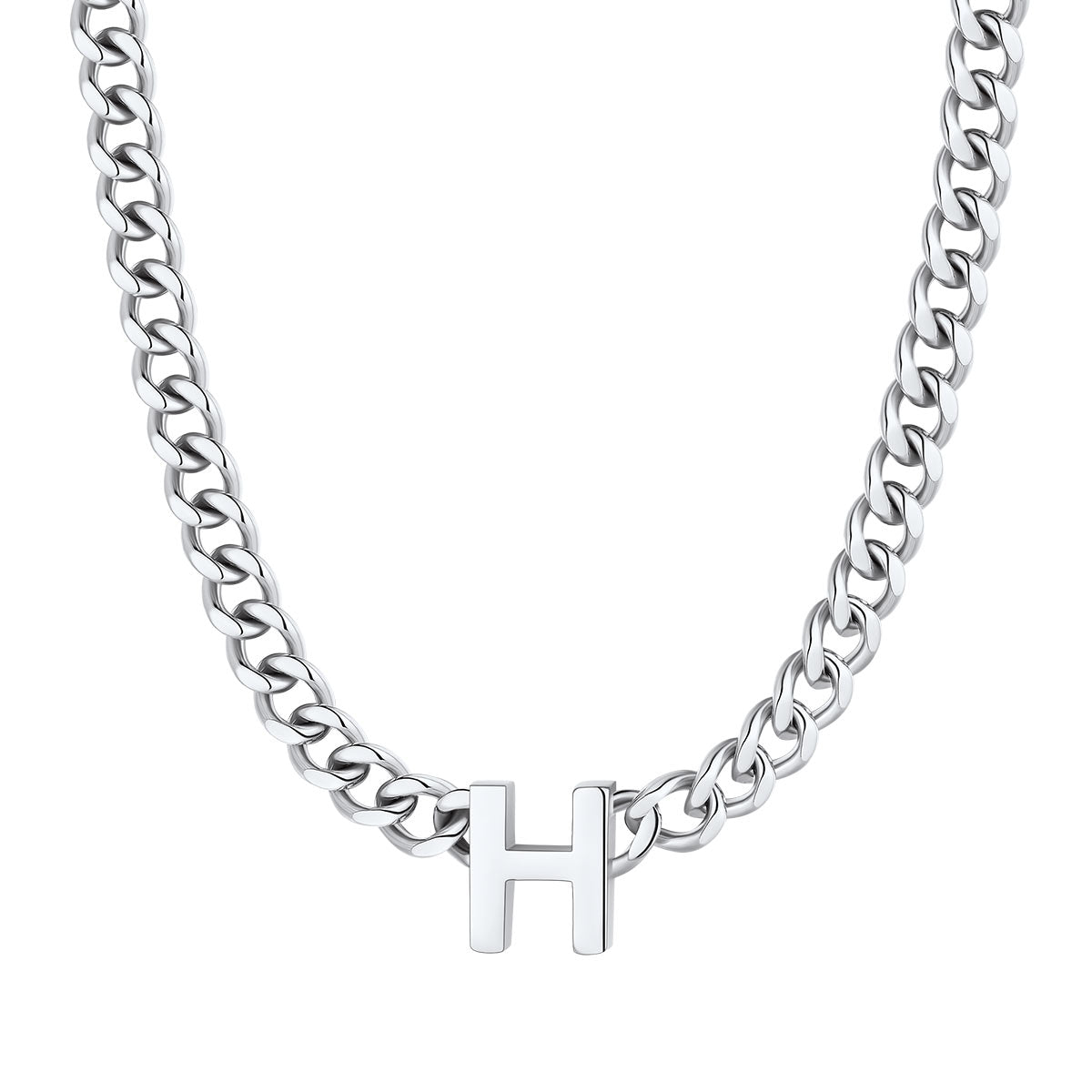 Initial H Cuban Chain Necklace Stainless Steel