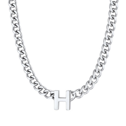 Initial H Cuban Chain Necklace Stainless Steel