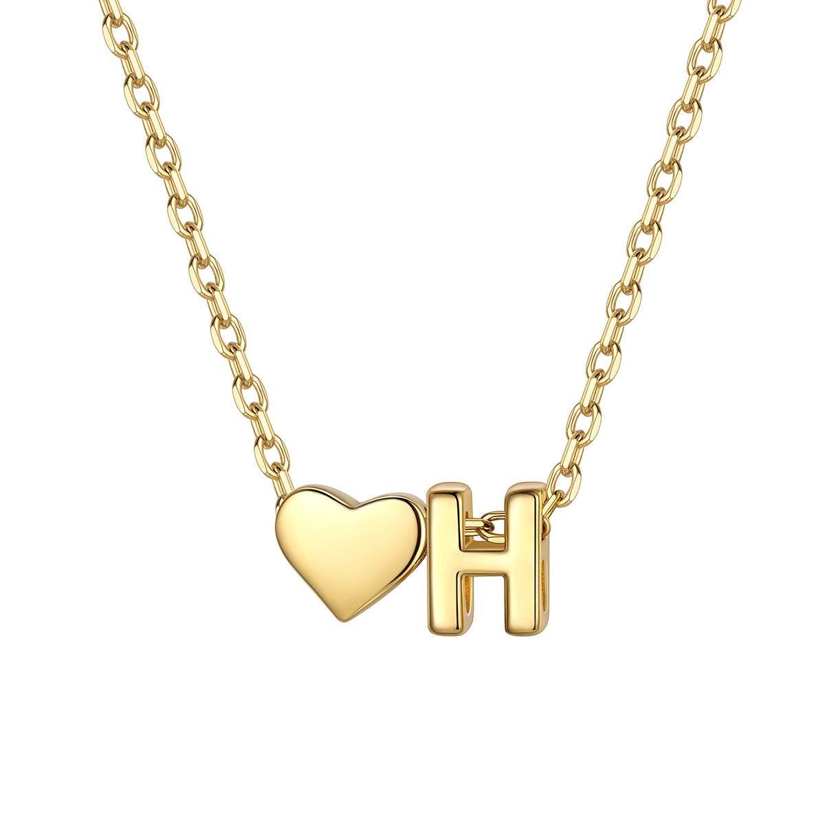 Initial H Heart Charm Necklace Gold Plated
