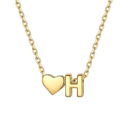 Initial H Heart Charm Necklace Gold Plated