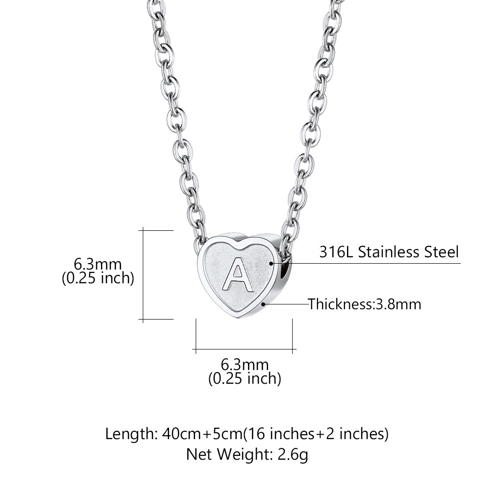 Initial Heart Necklace in stainless steel dimension