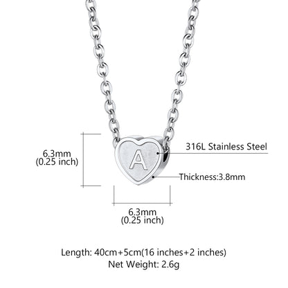 Initial Heart Necklace in stainless steel dimension