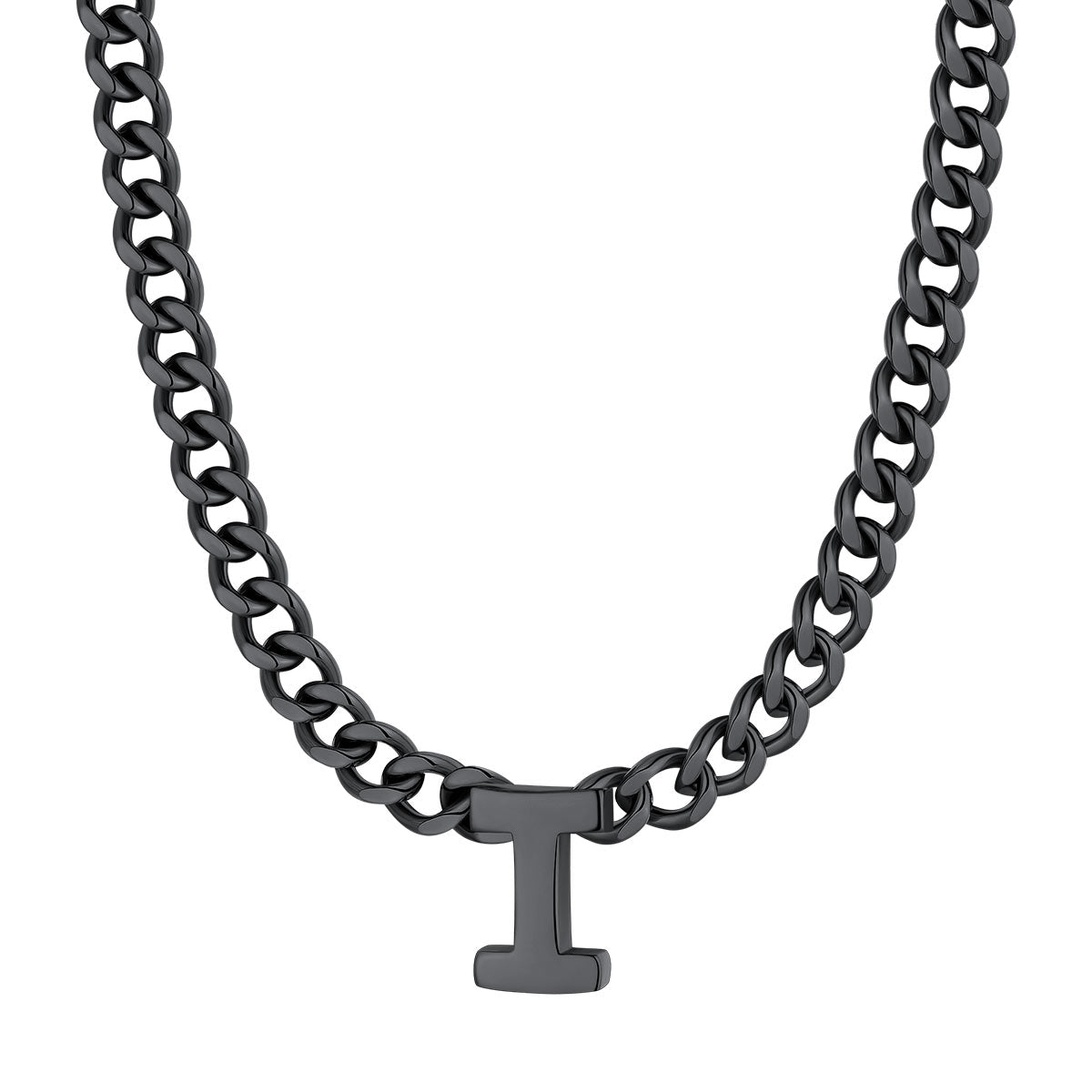 Initial I Cuban Chain Necklace Black Plated