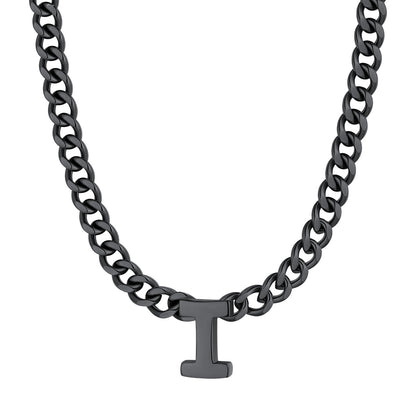 Initial I Cuban Chain Necklace Black Plated