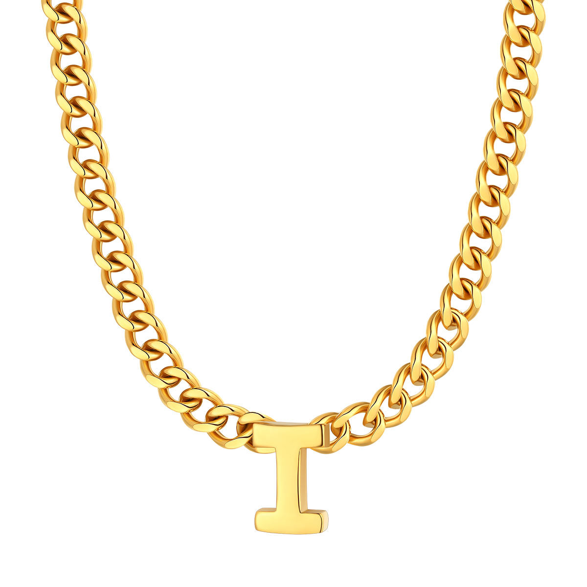 Initial I Cuban Chain Necklace Gold Plated