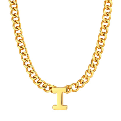 Initial I Cuban Chain Necklace Gold Plated