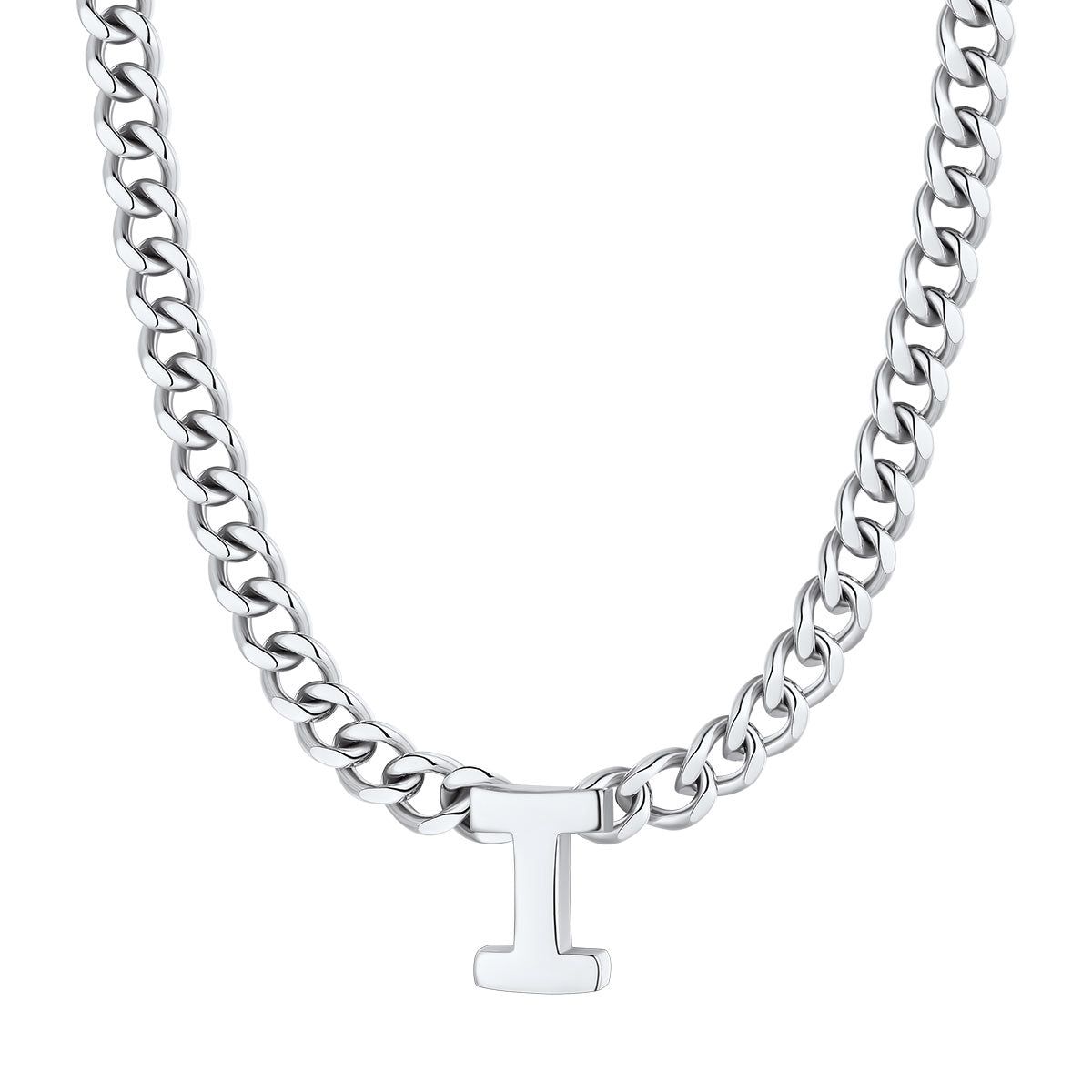 Initial I Cuban Chain Necklace Stainless Steel