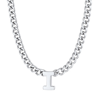 Initial I Cuban Chain Necklace Stainless Steel