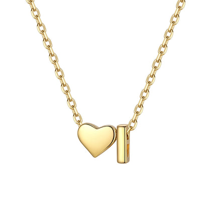 Initial I Heart Charm Necklace Gold Plated