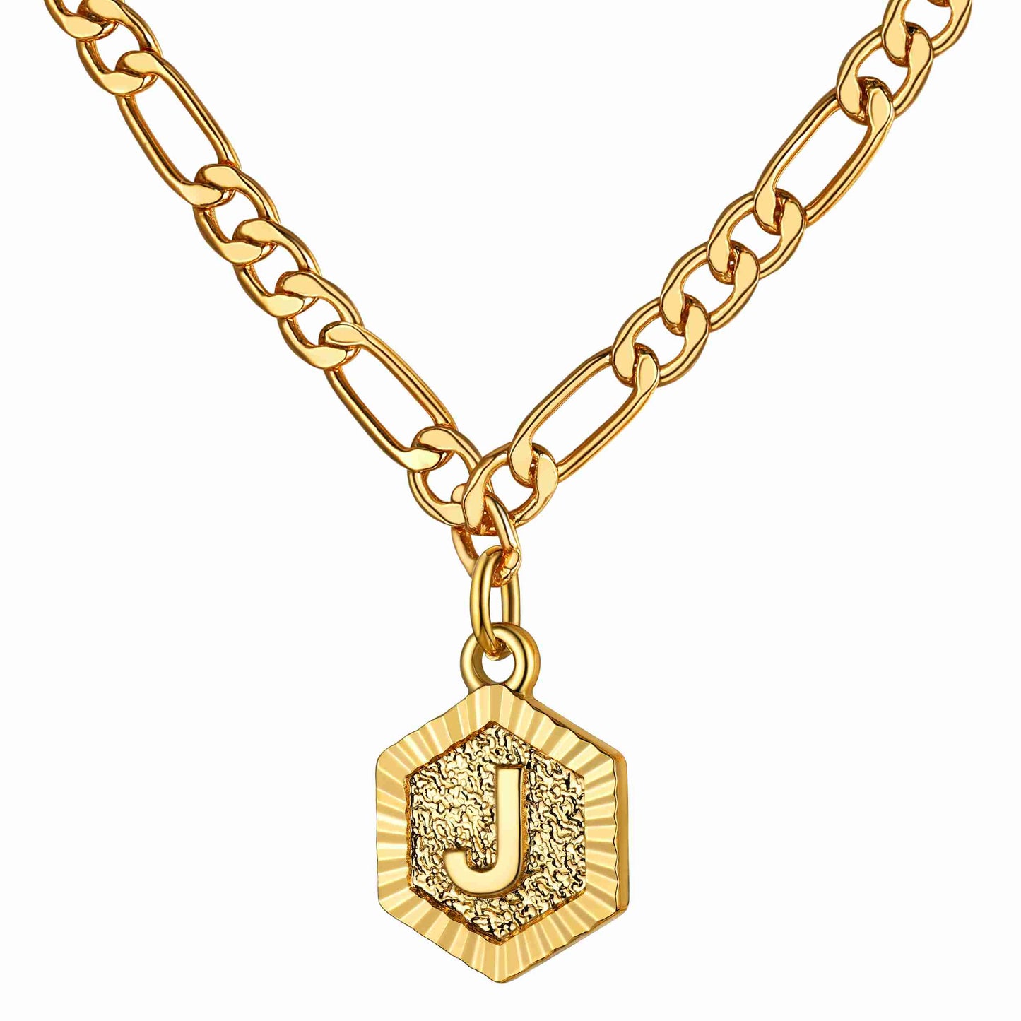 Initial J Charm Figaro Chain Necklace
