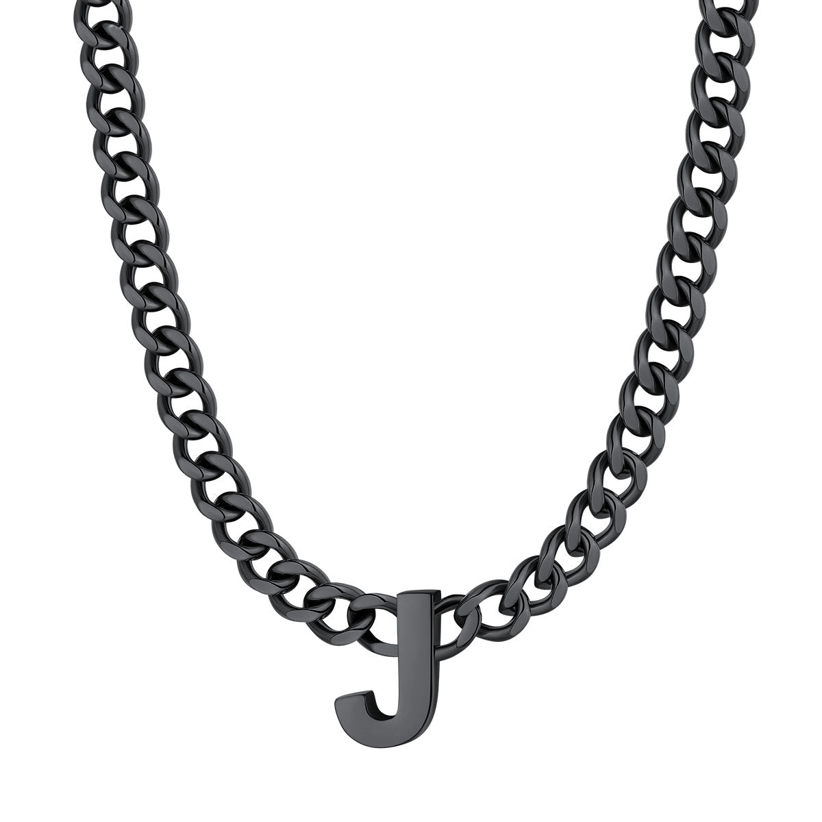 Initial J Cuban Chain Necklace Black Plated