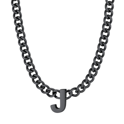 Initial J Cuban Chain Necklace Black Plated