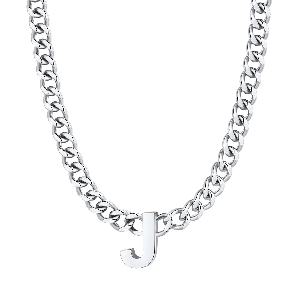 Initial J Cuban Chain Necklace Stainless Steel