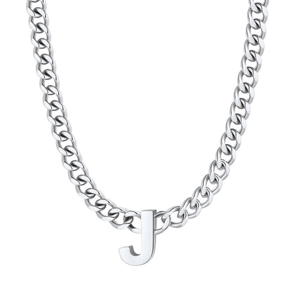Initial J Cuban Chain Necklace Stainless Steel