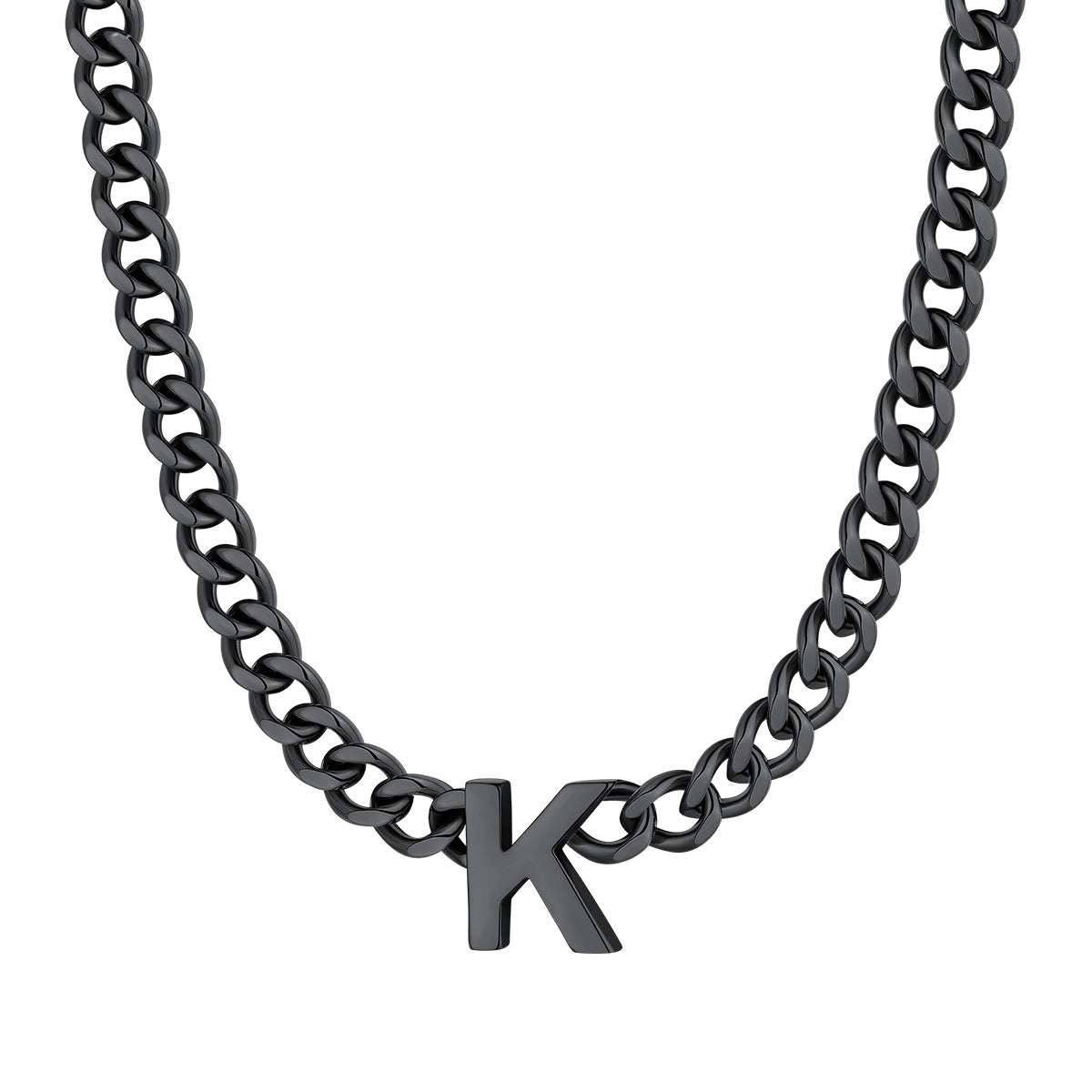 Initial K Cuban Chain Necklace Black Plated