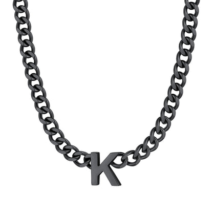 Initial K Cuban Chain Necklace Black Plated